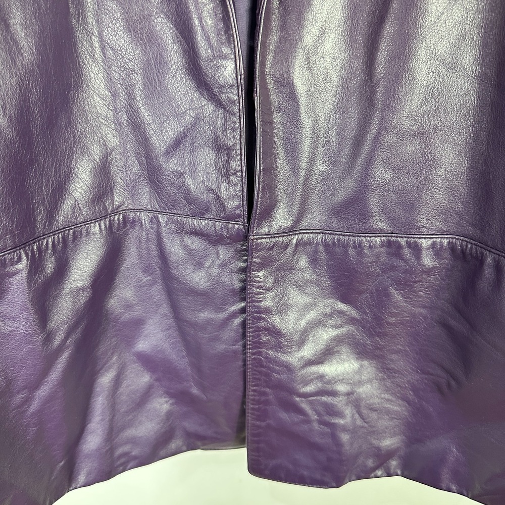 Toffs Jacket Womens L Purple Leather Open Front Mob Wife Y2K Mod Retro 80s Vtg - Picture 4 of 8